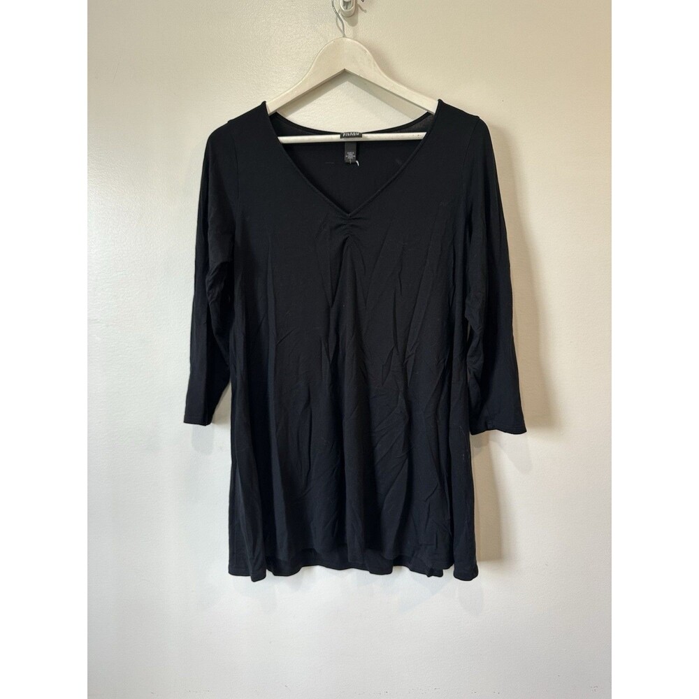 Eileen Fisher Cashmere Blend Longsleeve V-neck Shirt Dress Black Size M/L Basic
